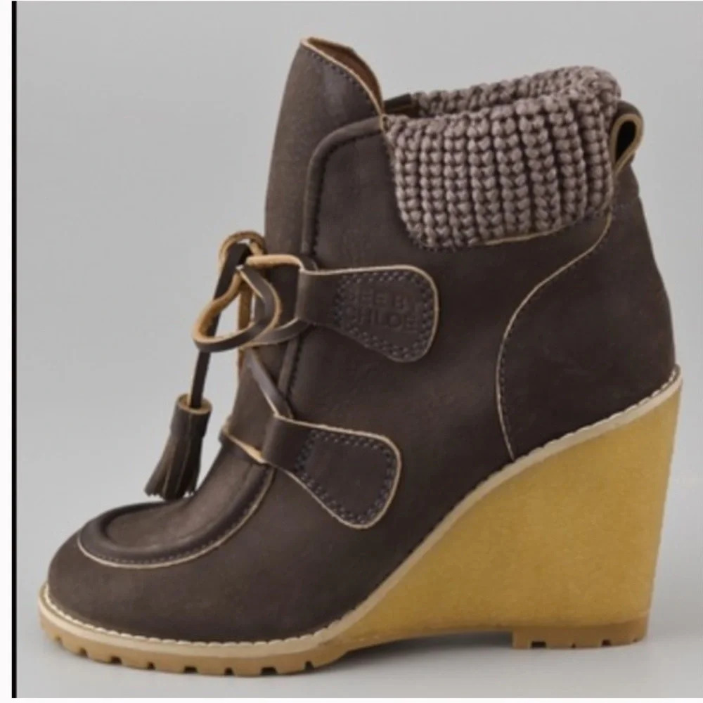 See by Chloe Wallabee Wedge booties Sweater Cuff size 38